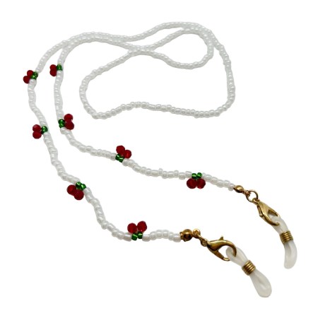 glasschain with white beads and cherries